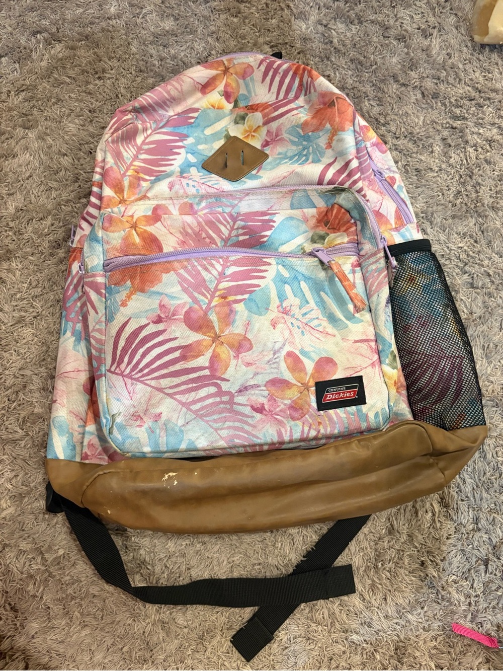 Dickies Tropical Floral Backpack in Pink, Turquoise & Brown